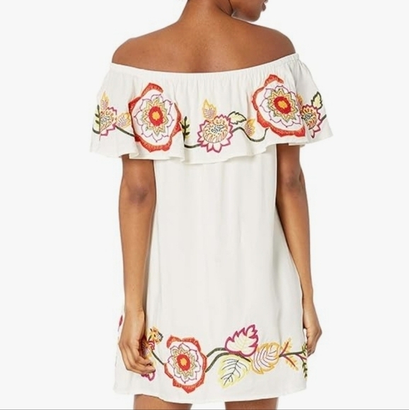 Red Carter NWT ADELAIDE FLORAL EMBROIDERED OFF THE SHOULDER MINI SUNDRESS Size S - Picture 1 of 15